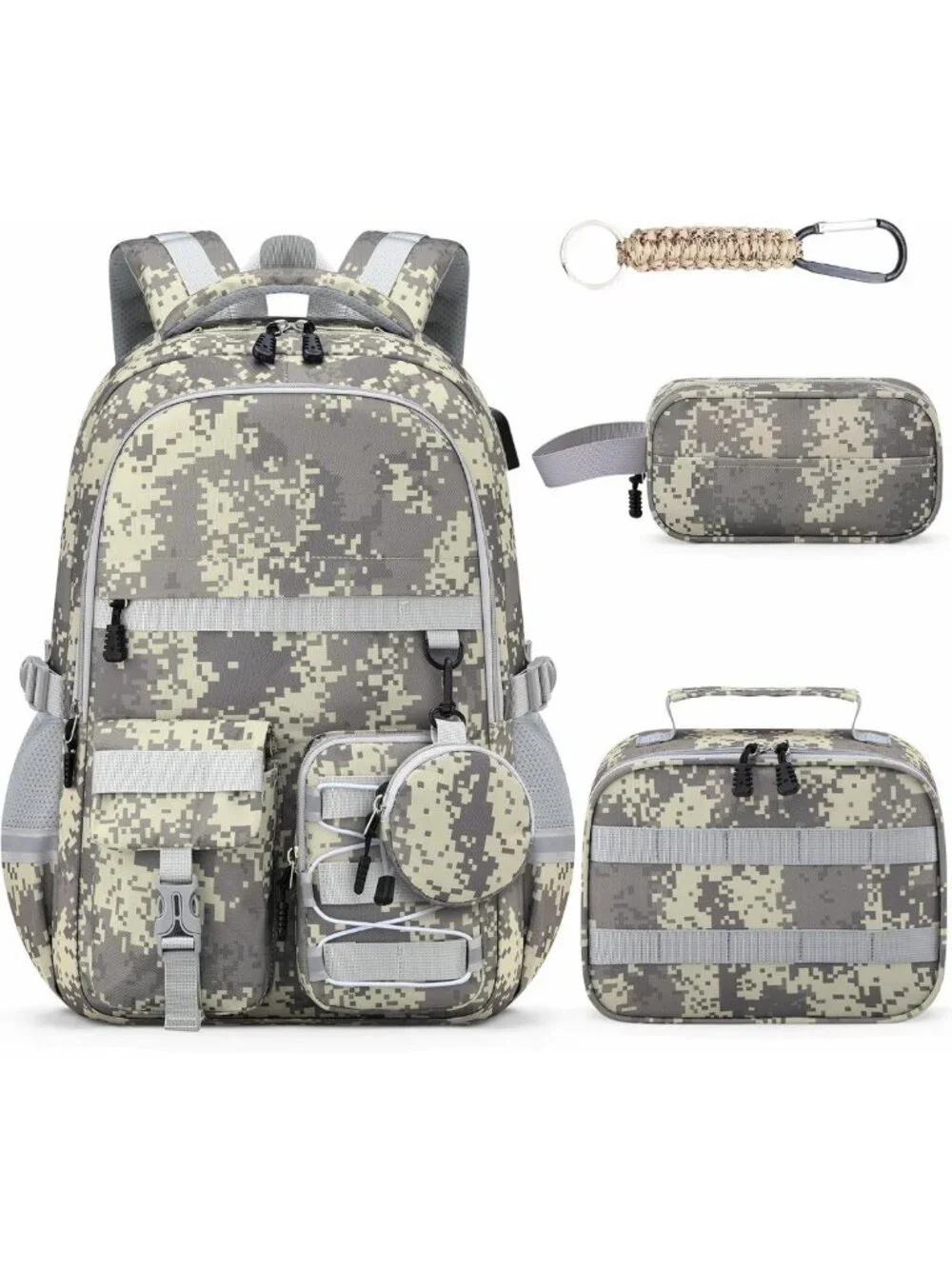 Camo School Backpack Set for Boys - 5-Piece with Lunch Box, Large Capacity